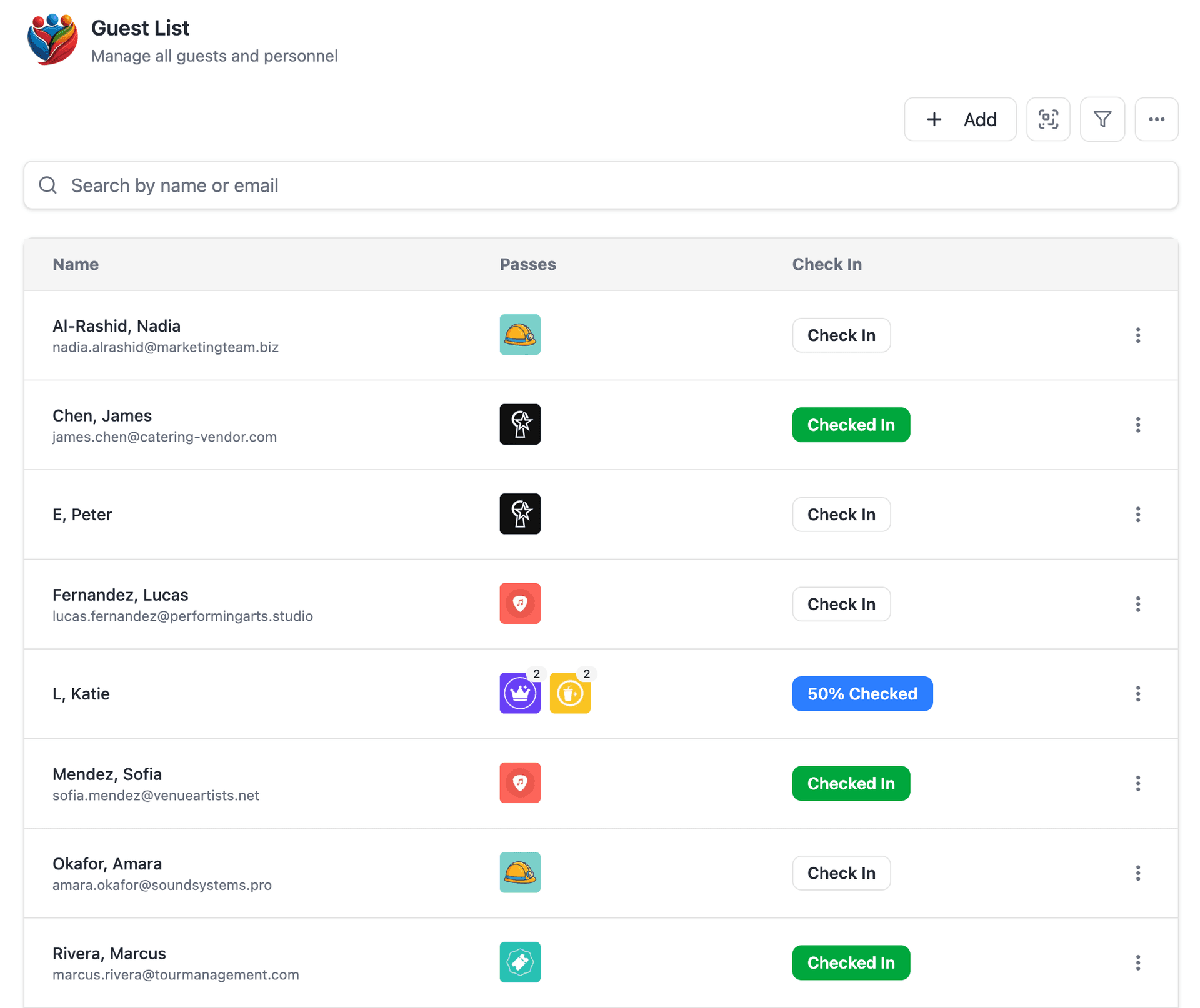 Guest list interface